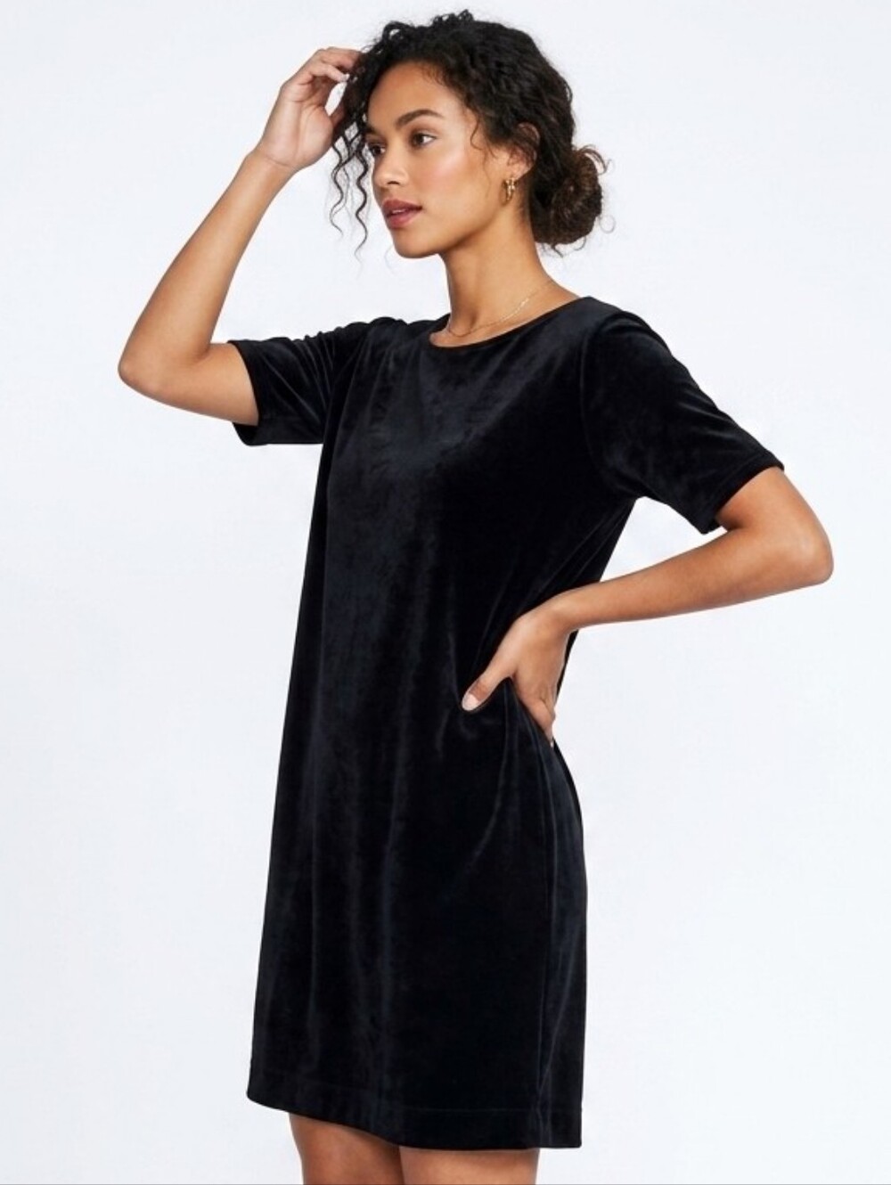 Eileen Fisher NWT Elegant Black Velvet Short Sleeve Shift Dress
